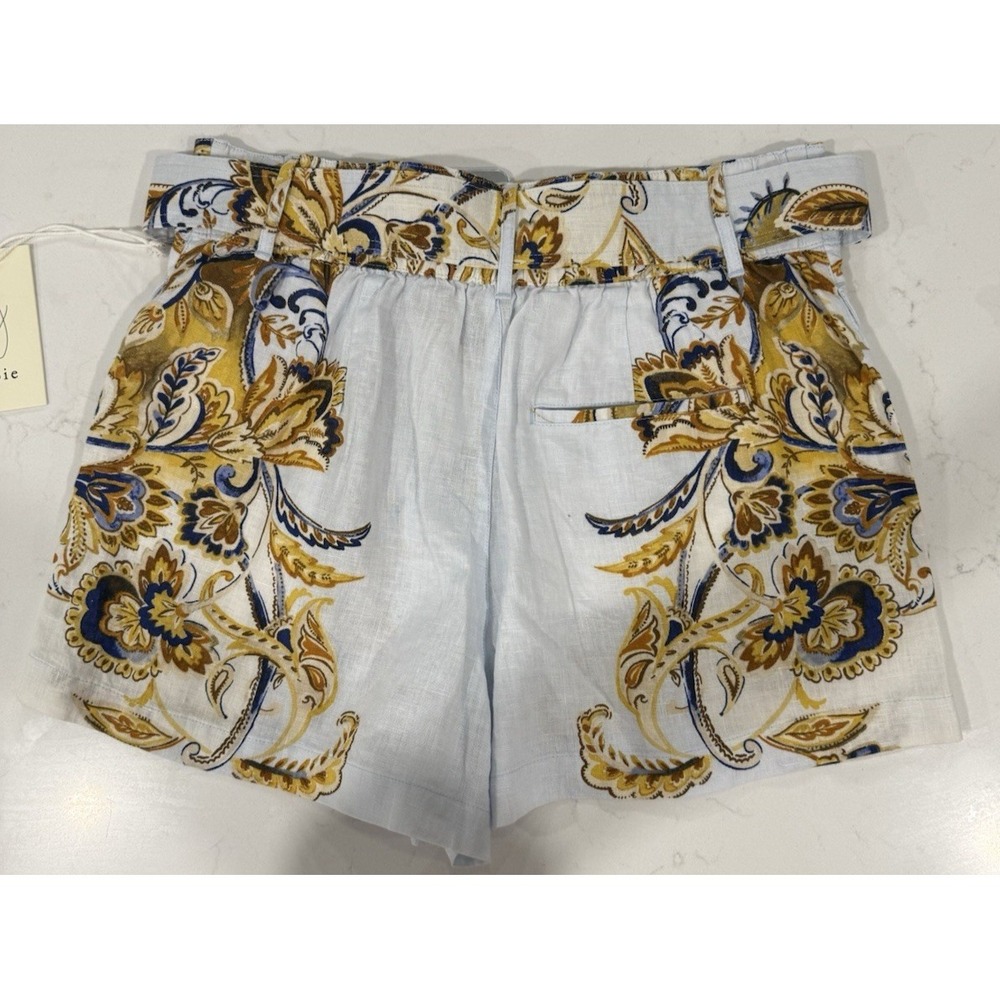 JOIE 100% Linen Size Medium Floral Dress Shorts Light Blue Matching Belt NWT - Picture 10 of 12